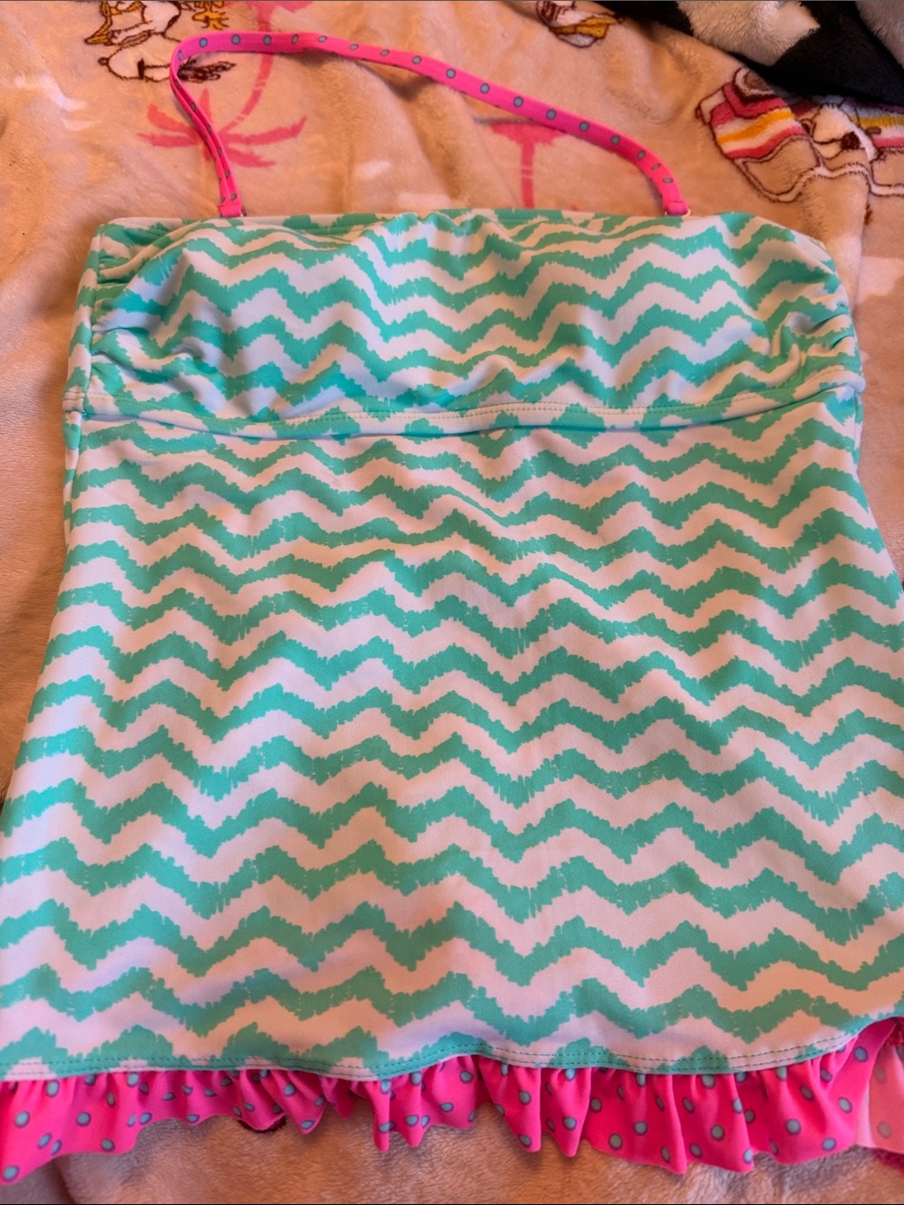 Y2K Arizona Jean Co Small Turquoise Chevron Tankini Top Pink Polka Dot Trim - Picture 4 of 8